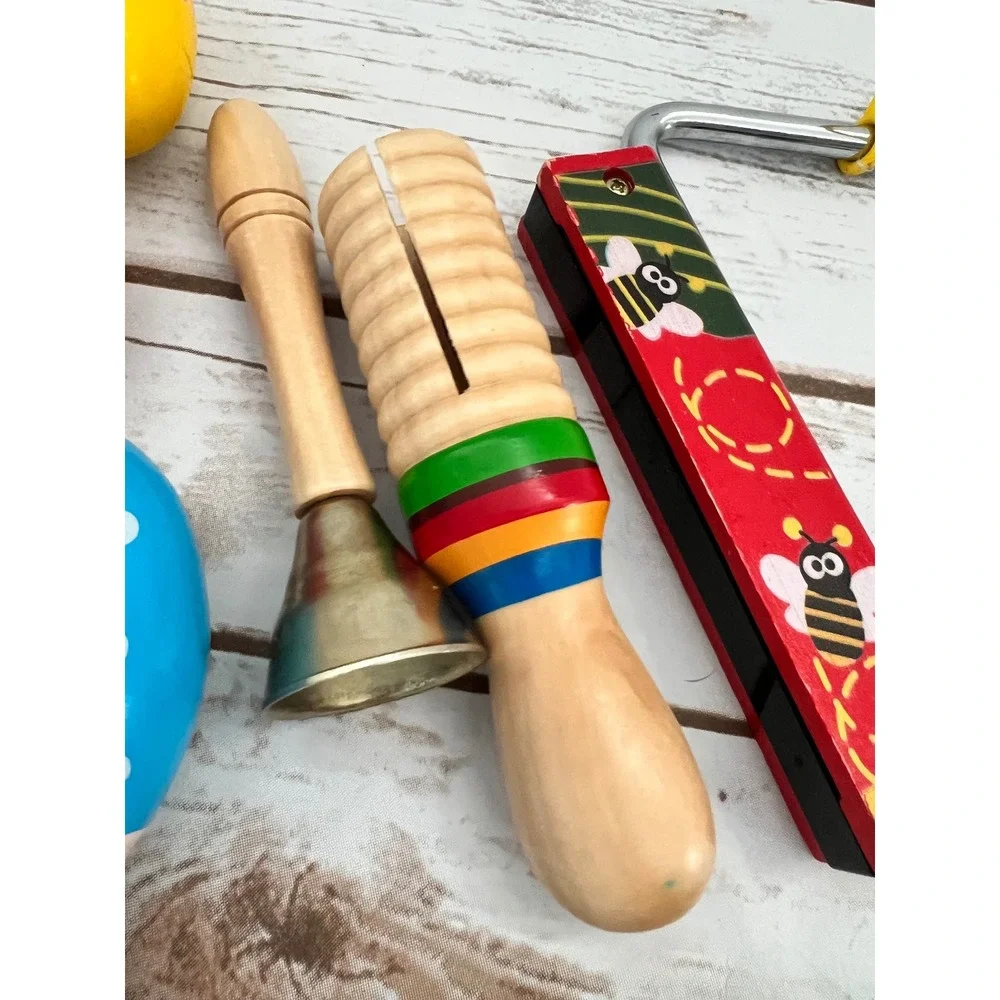 Musical Instrument Set Multicolor Wood Metal Sensory Toys 9pc OS